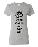Ladies Keep Calm And Say Om Yoga Hindu Sanskrit Symbol Religion DT T-Shirt Tee