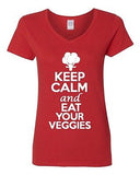 V-Neck Ladies Keep Calm And Eat Your Veggies Vegetables Green Funny T-Shirt Tee