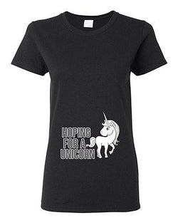 Ladies Hoping For A Unicorn Horse Magical Rainbow Horn Baby Funny DT T-Shirt Tee