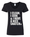 V-Neck Ladies I Clean I Jerk & I Have a Nice Snatch Kettlebell Gym T-Shirt Tee