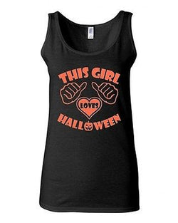 Junior This Girl Loves Halloween Graphic Novelty Humor Statement Tank Top