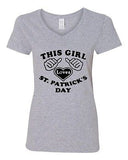 V-Neck Ladies This Girl Loves St. Patrick's Day Beer Shamrock Funny T-Shirt Tee