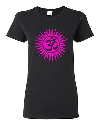 Ladies Om Aum Yoga Hindu Sanskrit India Symbol Buddhism Religion T-Shirt Tee