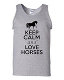 Keep Calm And Love Horses Humor Novelty Statement Graphics Adult Tank Top