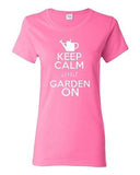 Ladies Keep Calm And Garden On Gardening Plants Flowers Grass Lawn T-Shirt Tee