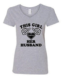 V-Neck Ladies This Girl Loves Her Husband Wife Funny Humor T-Shirt Tee