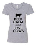 V-Neck Ladies Keep Calm And Love Cows Milk Farm Animal Lover T-Shirt Tee