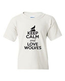 Keep Calm And Love Wolves Timber Wolf Wild Animal Lover Youth Kids T-Shirt Tee