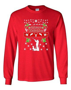 Long Sleeve Adult T-Shirt Merry Christmas Hunting Dog Animals Ugly Christmas DT