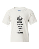 Keep Calm And Take A Selfie Crown King Camera Funny DT Youth Kids T-Shirt Tee