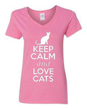 V-Neck Ladies Keep Calm And Love Cats Kitten Pet Lover Animals Funny T-Shirt Tee