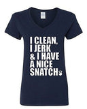 V-Neck Ladies I Clean I Jerk & I Have a Nice Snatch Kettlebell Gym T-Shirt Tee