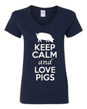 V-Neck Ladies Keep Calm And Love Pigs Pork Food Animal Lover Funny T-Shirt Tee