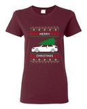 Ladies Merry Christmas Ugly Xmas Car Tree Funny Humor DT T-Shirt Tee