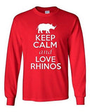 Long Sleeve Adult T-Shirt Keep Calm And Love Rhinos Rhinoceros Animals Lover