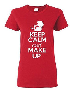Ladies Keep Calm And Make Up Girls Pretty Teens Cosmetic Fashion T-Shirt Tee