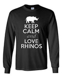 Long Sleeve Adult T-Shirt Keep Calm And Love Rhinos Rhinoceros Animals Lover