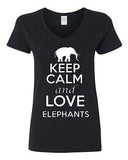 V-Neck Ladies Keep Calm And Love Elephants Jungle Animal Lover T-Shirt Tee