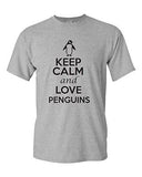 Keep Calm And Love Penguins Birds Novelty Statement Graphics Adult T-Shirt Tee