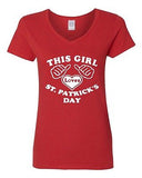 V-Neck Ladies This Girl Loves St. Patrick's Day Beer Shamrock Funny T-Shirt Tee