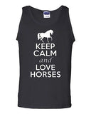 Keep Calm And Love Horses Humor Novelty Statement Graphics Adult Tank Top