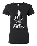Ladies Keep Calm And Fight Obesity Workout Gym Exercise Funny Humor T-Shirt Tee