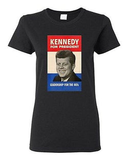Ladies John F. Kennedy JFK 1960 Support Campaign Poster President T-Shirt Tee