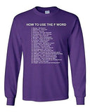 Long Sleeve Adult T-Shirt How To Use The F Word F*ck It Screw It Funny Humor DT