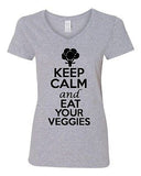 V-Neck Ladies Keep Calm And Eat Your Veggies Vegetables Green Funny T-Shirt Tee
