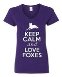 V-Neck Ladies Keep Calm And Love Foxes Fox Red Fox Animal Lover T-Shirt Tee