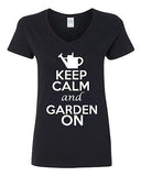 V-Neck Ladies Keep Calm And Garden On Gardening Flower Plants Funny T-Shirt Tee