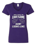 V-Neck Ladies This Is What An Awesome Aunt Looks Like Auntie Funny T-Shirt Tee