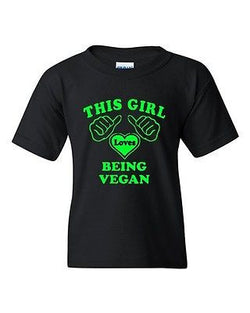 This Girl Loves Being Vegan Vegetarian Novelty Youth Kids T-Shirt Tee