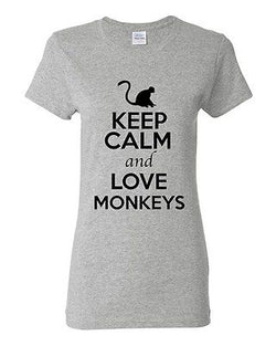 Ladies Keep Calm And Love Monkeys Ape Animal Lover Wild Funny T-Shirt Tee
