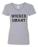 V-Neck Ladies Wicked Smaht Genius Smart Nerd Boston Parody Funny T-Shirt Tee