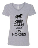 V-Neck Ladies Keep Calm And Love Horses Donkey Ride Animal Lover T-Shirt Tee