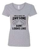 V-Neck Ladies This Is What An Awesome Aunt Looks Like Auntie Funny T-Shirt Tee