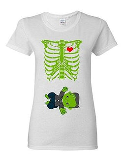 Ladies Skeleton Baby Frankenstein Halloween Heart Horror Funny DT T-Shirt Tee
