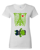 Ladies Skeleton Baby Frankenstein Halloween Heart Horror Funny DT T-Shirt Tee