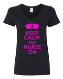 V-Neck Ladies Keep Calm And Nurse On Nursing Hospital Medical Funny T-Shirt Tee