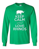 Long Sleeve Adult T-Shirt Keep Calm And Love Rhinos Rhinoceros Animals Lover