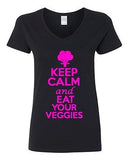V-Neck Ladies Keep Calm And Eat Your Veggies Vegetables Green Funny T-Shirt Tee
