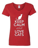 V-Neck Ladies Keep Calm And Love Cats Kitten Pet Lover Animals Funny T-Shirt Tee