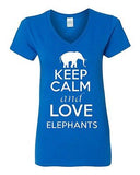 V-Neck Ladies Keep Calm And Love Elephants Jungle Animal Lover T-Shirt Tee