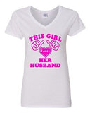 V-Neck Ladies This Girl Loves Her Husband Wife Funny Humor T-Shirt Tee