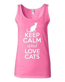 Junior Keep Calm And Love Cats Animal Lover Graphic Sleeveless Tank Tops