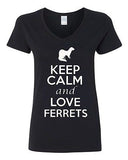V-Neck Ladies Keep Calm And Love Ferrets Cute Cat Animal Lover Funny T-Shirt Tee