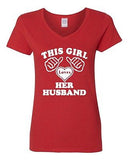 V-Neck Ladies This Girl Loves Her Husband Wife Funny Humor T-Shirt Tee