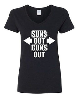 V-Neck Ladies Suns Out Guns Out Gym Work Out Flex Training Funny T-Shirt Tee