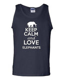 Keep Calm And Love Elephants Humor Novelty Statement Graphics Adult Tank Top